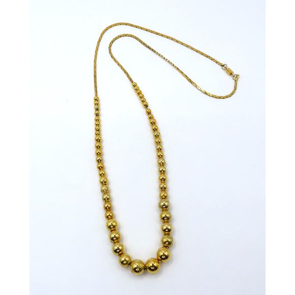 Vintage Gold Tone Beaded Necklace with Flat Herringbone Chain and Box Clasp - Picture 11 of 11